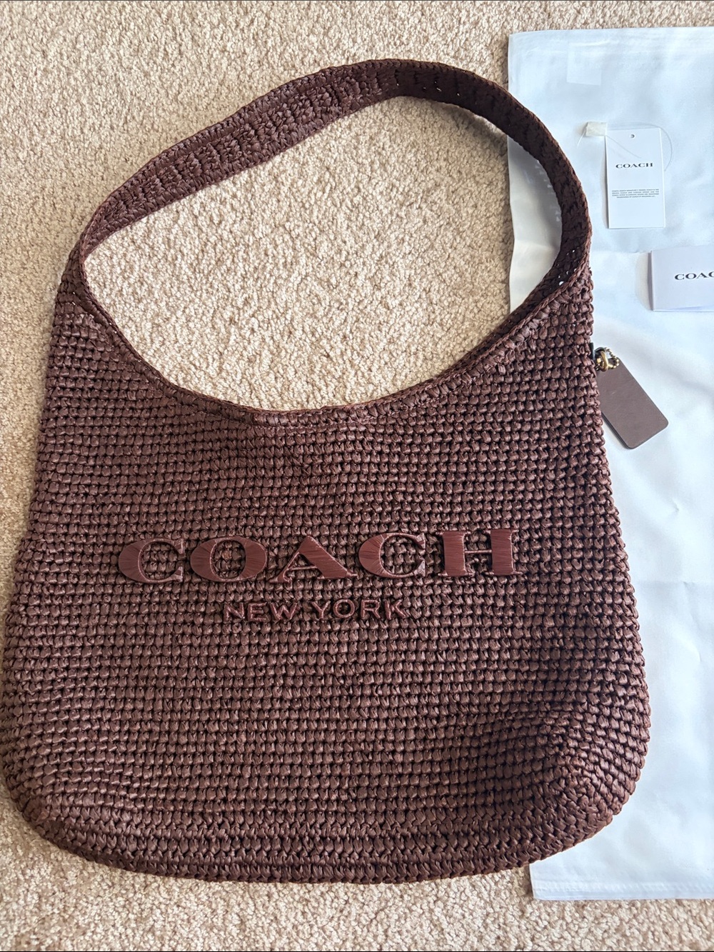 COACH Brown Woven Crochet Hobo Shoulder Bag